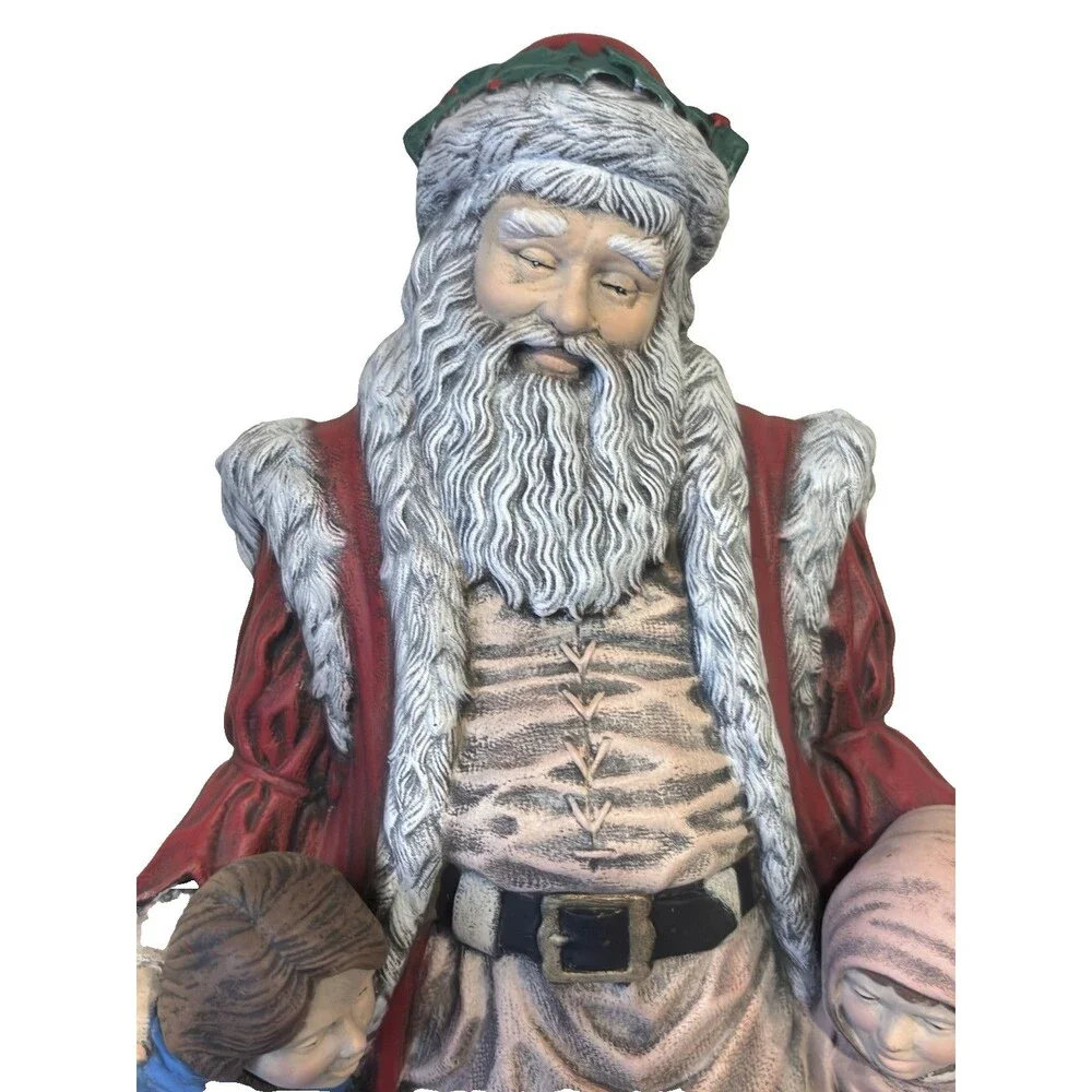 Vintage Ceramic Piece Santa Claus with Two Children Reading Book  Christmas